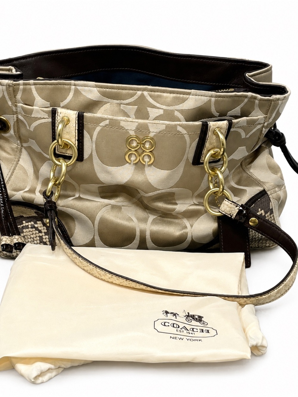 Vintage Y2K Coach Collette Signature Sateen Carryall Snake skin Print